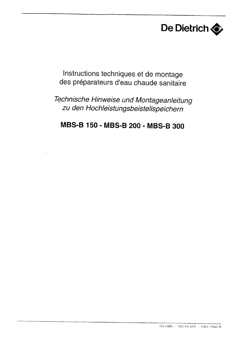 Page 1 de la notice Manuel utilisateur De Dietrich MBS-B 300