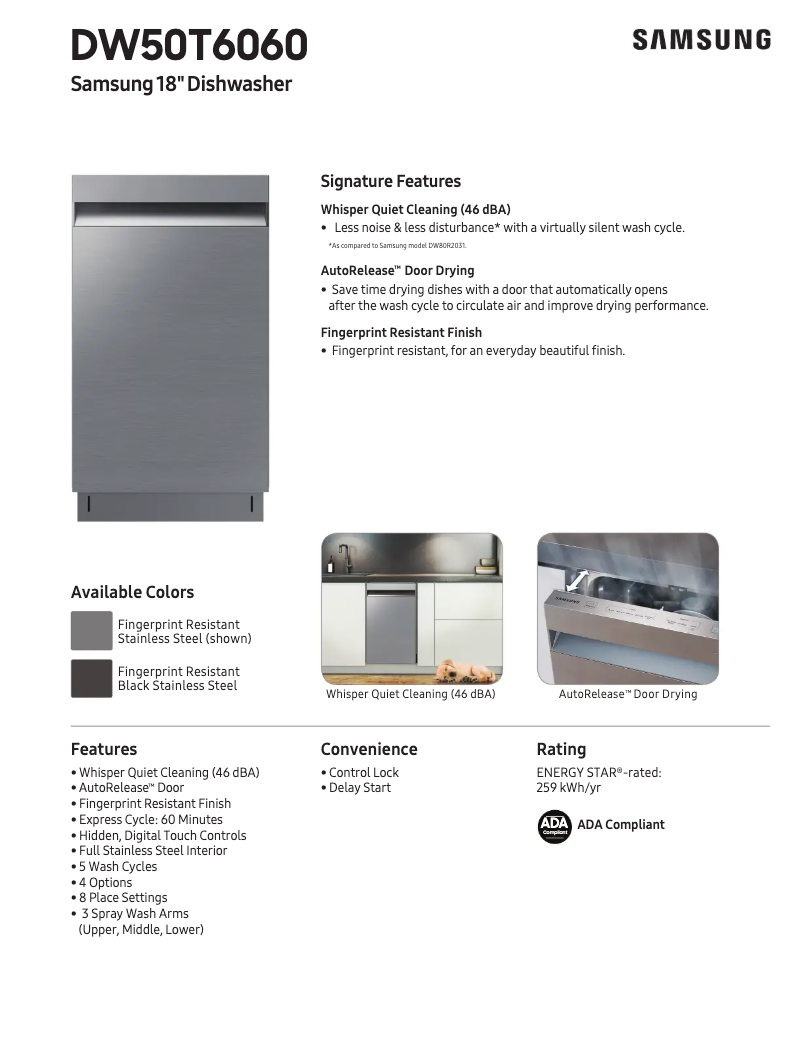 Page n°1 - Fiche technique Samsung DW50T6060US