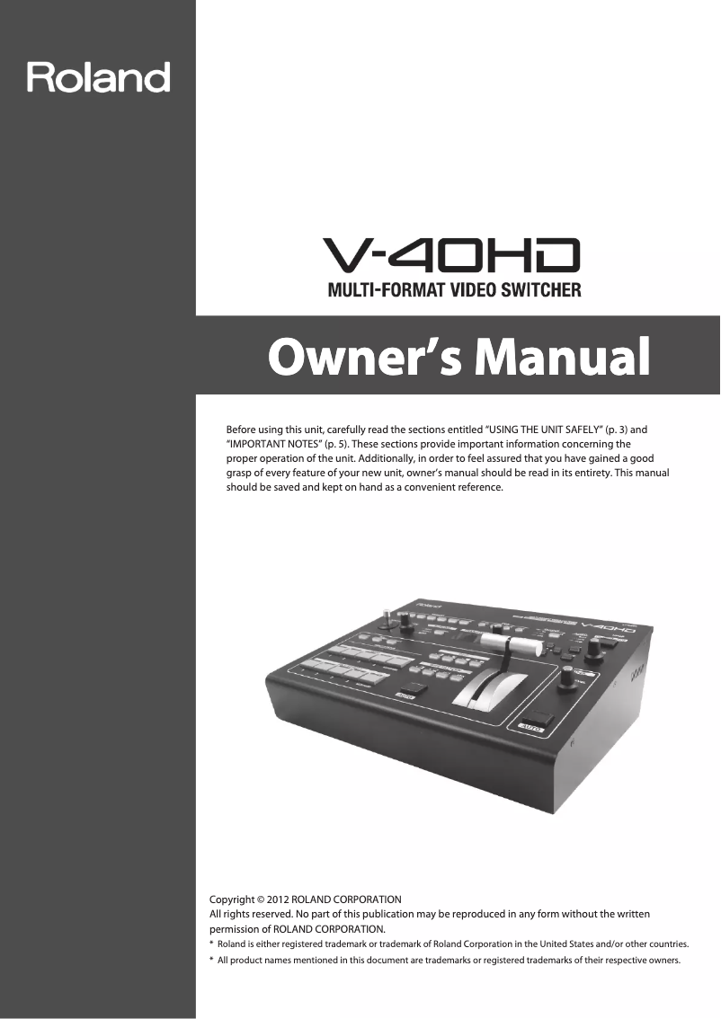 Página 1 del manual Manual de usuario Roland V-40HD