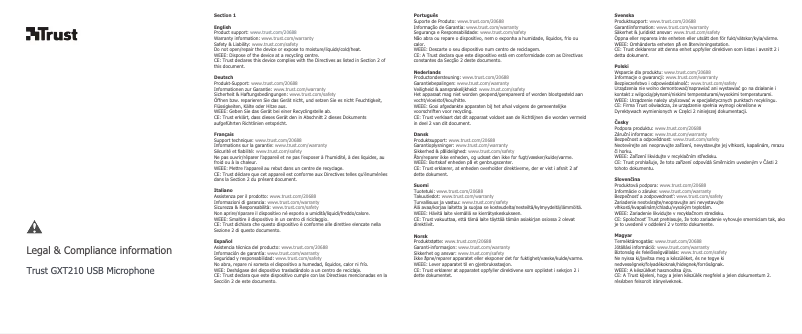 Page 1 de la notice Manuel utilisateur Trust GXT 210