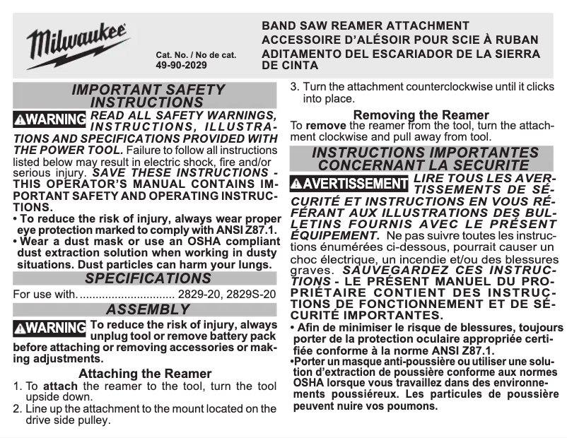 Page n°1 - Manuel utilisateur Milwaukee 49-90-2029