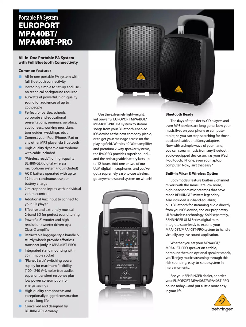 Page n°1 - Brochure Behringer Europort MPA40BT-PRO