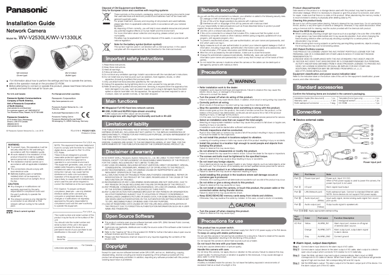 Image de la première page du manuel de l'appareil WV-V1330LK