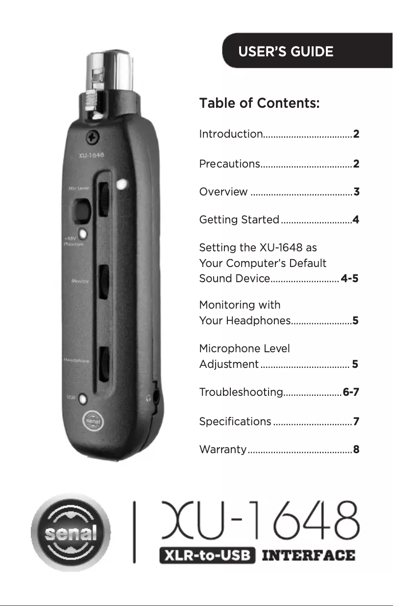 Page n°1 - Manuel utilisateur Senal XU-1648