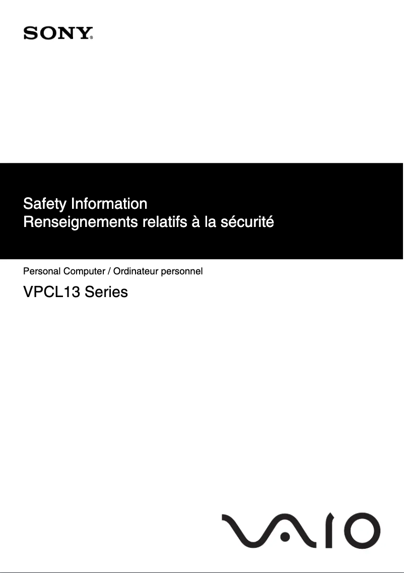 Page n°1 - Instructions de sécurité Sony Vaio VPCL138FX
