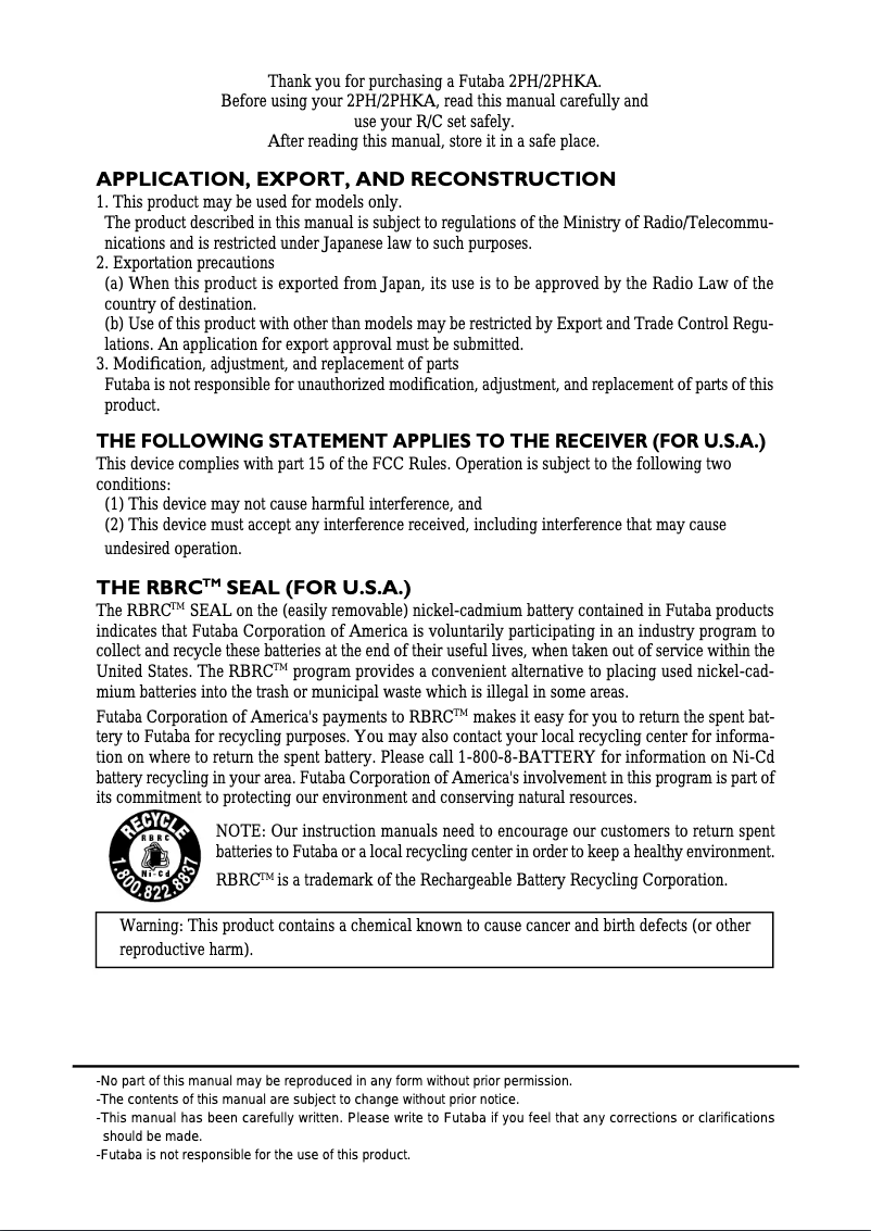 Page n°1 - Manuel utilisateur Futaba 2PHKA