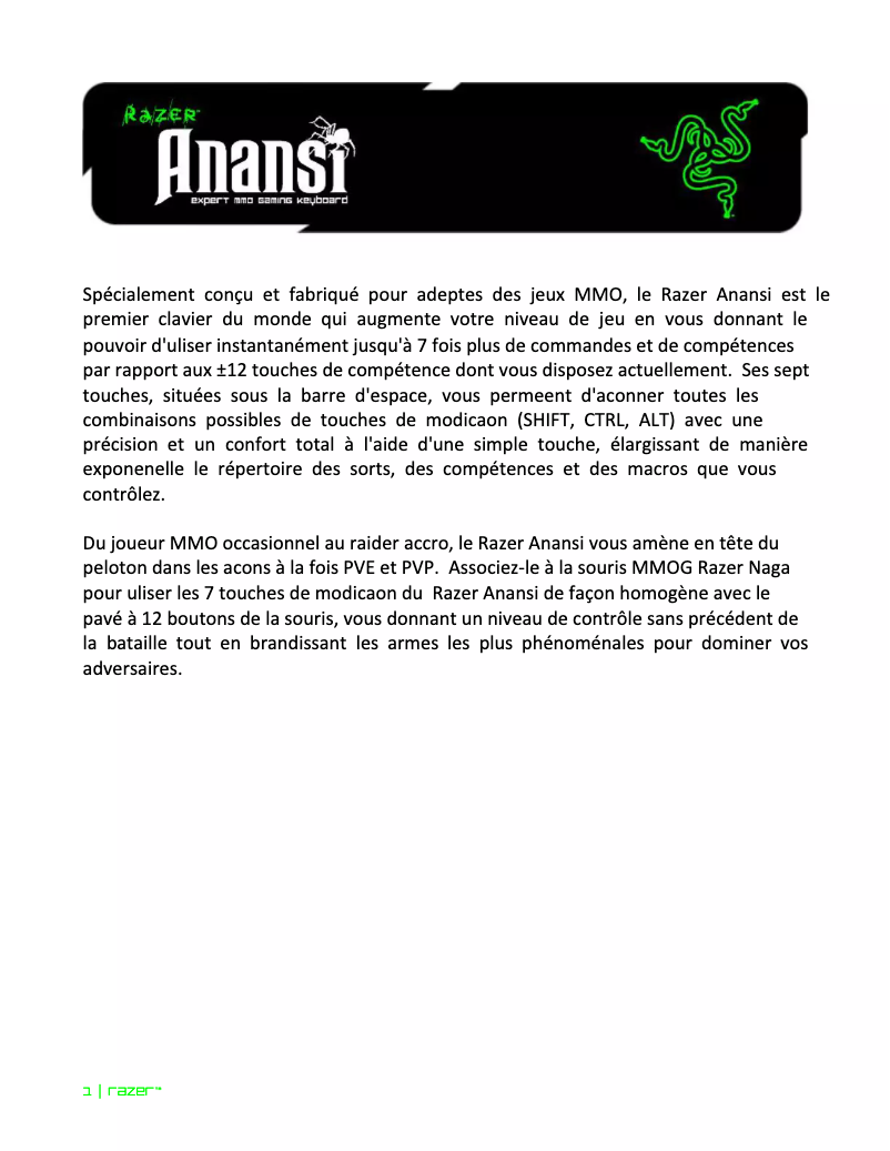 Page n°1 - Manuel utilisateur Razer Anansi