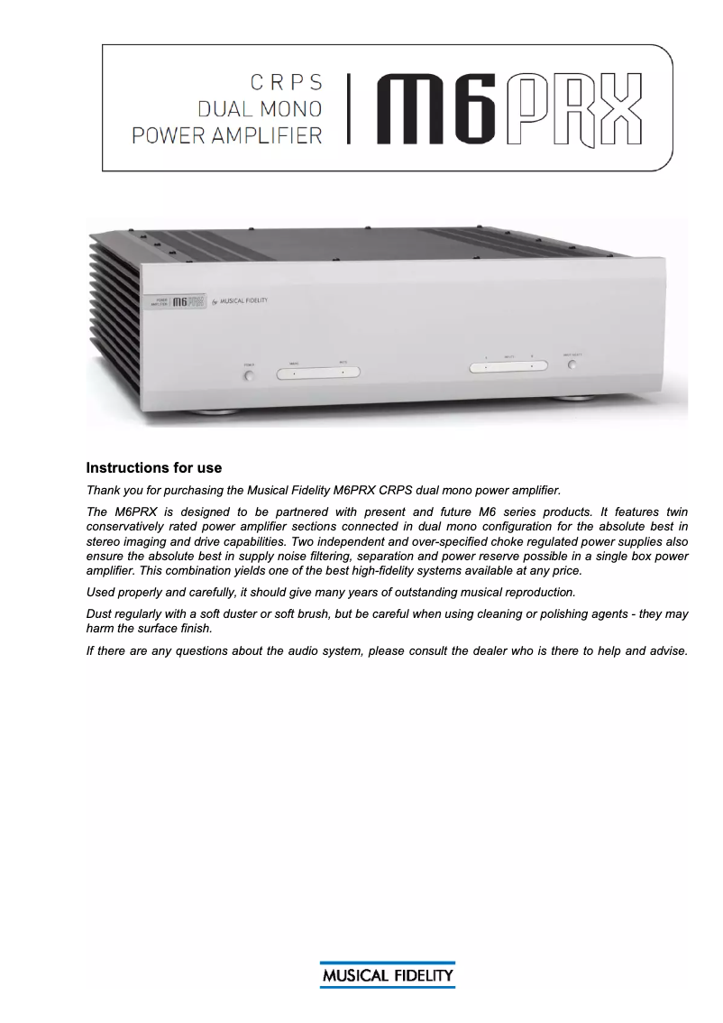 Image de la première page du manuel de l'appareil M6 PRX