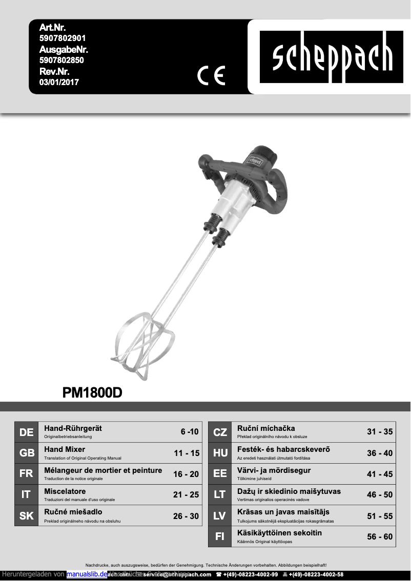 Page 1 de la notice Manuel utilisateur Scheppach PM1800D