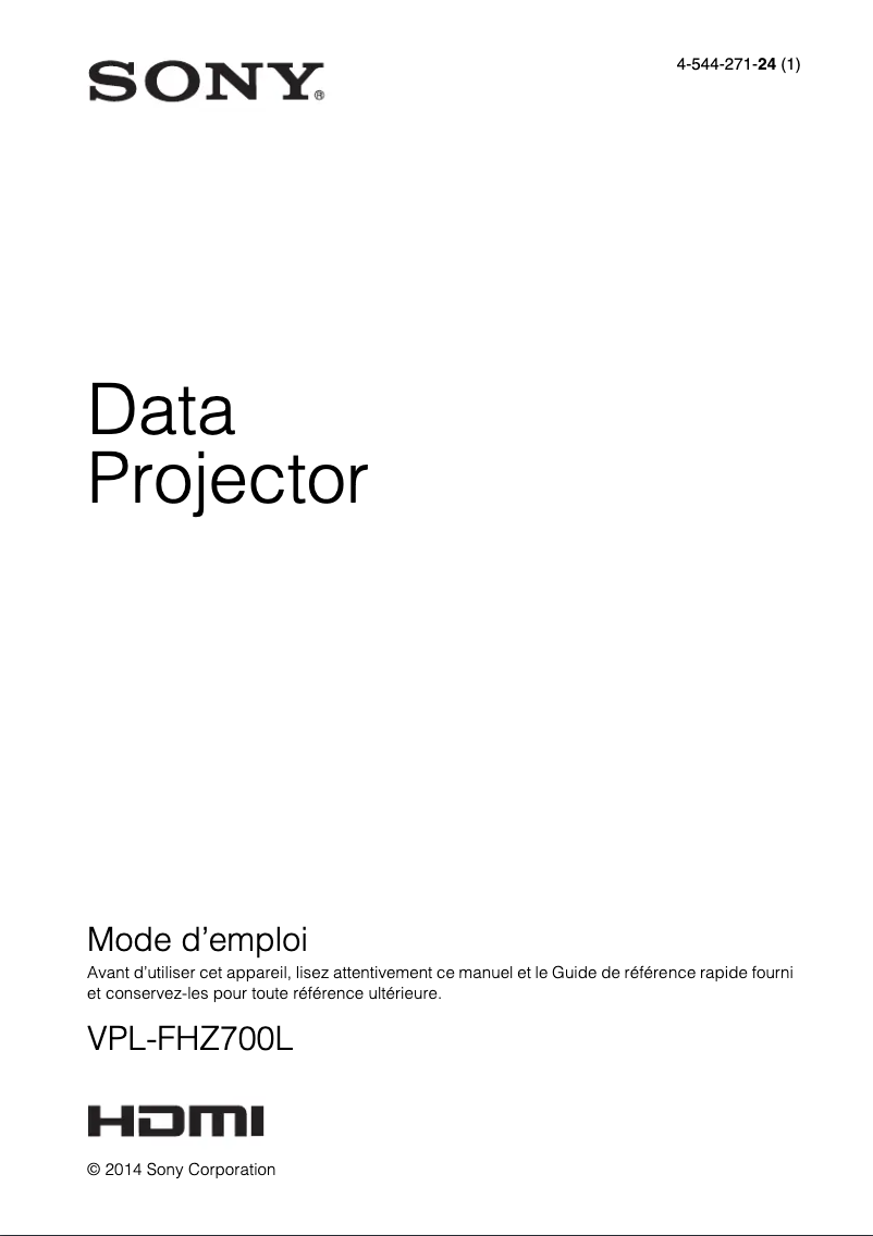 Page n°1 - Manuel utilisateur Sony VPL-FHZ700L