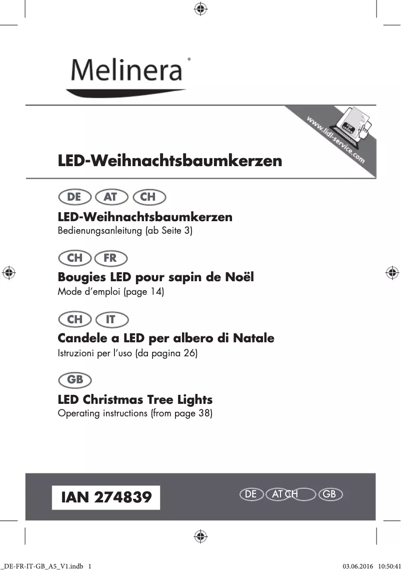 Page 1 de la notice Manuel utilisateur Melinera IAN 274839