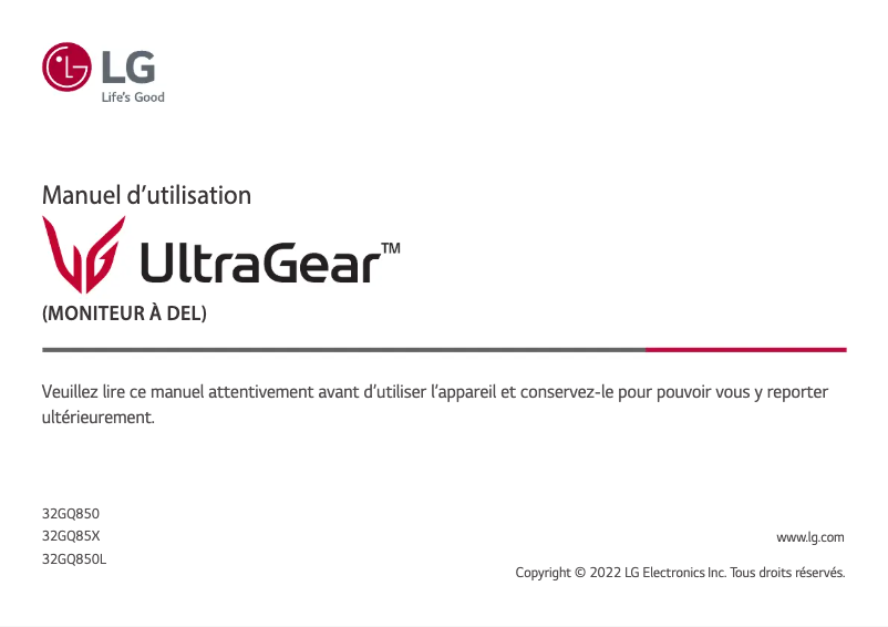 Page 1 de la notice Manuel utilisateur LG 32GQ850