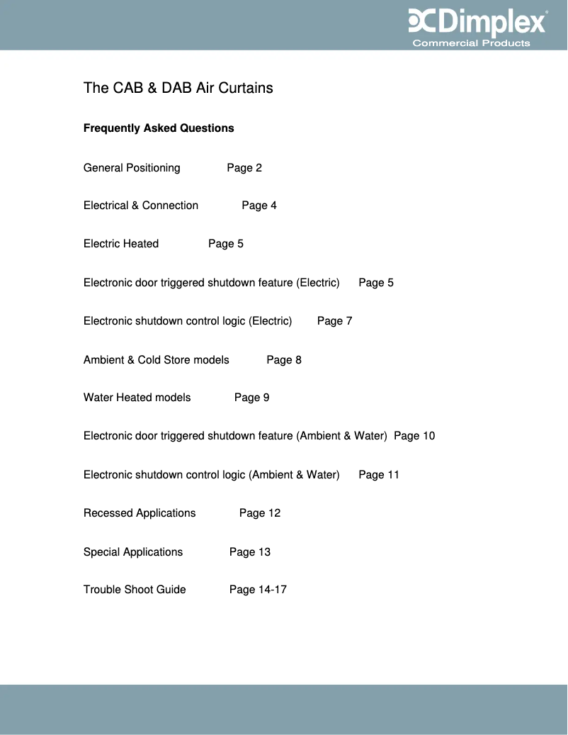 Page 1 de la notice Fiche technique Dimplex DAB10W
