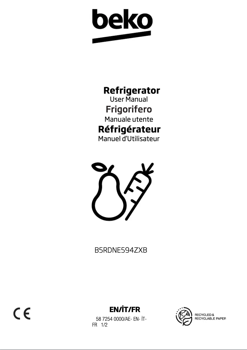 Page 1 de la notice Manuel utilisateur Beko B5RDNE594ZXB