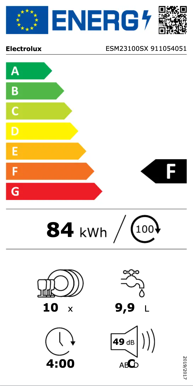 Page n°1 - Label énergétique Electrolux ESM23100SX
