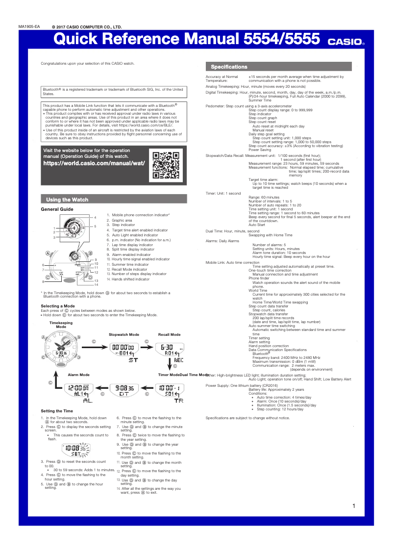 Página 1 del manual Guía de inicio rápido Casio G-Shock GBA-800