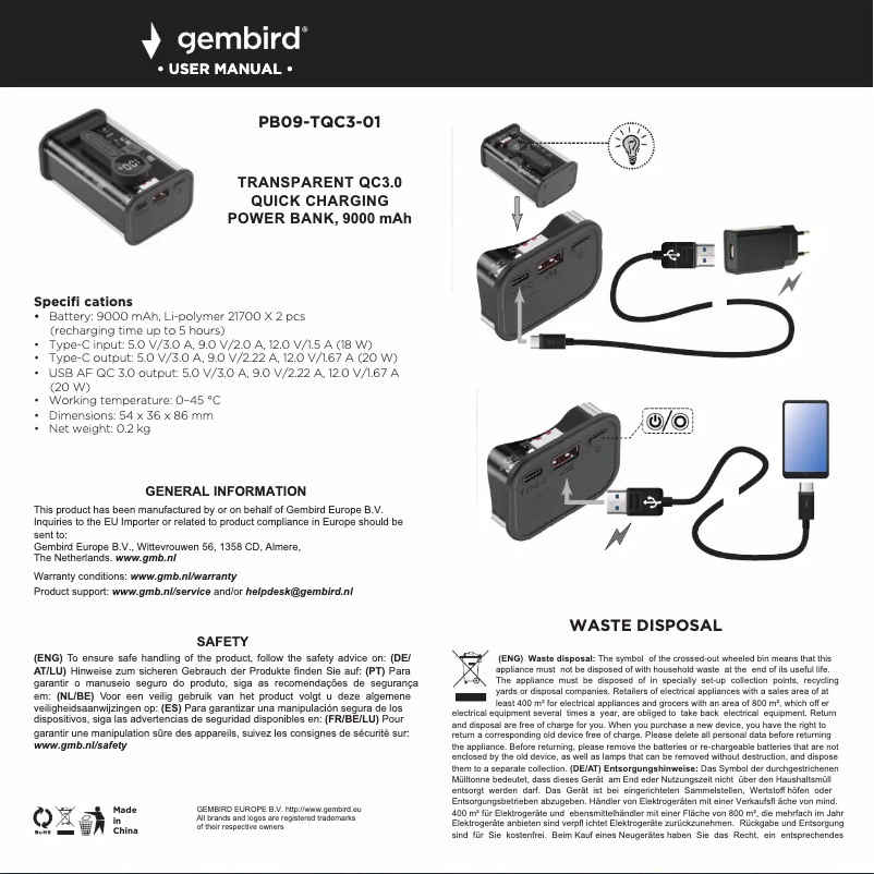 Page 1 of the manual User Manual Gembird PB09-TQC3-01