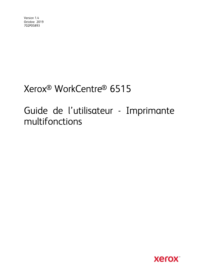 Page n°1 - Manuel utilisateur Xerox WorkCentre 6515V