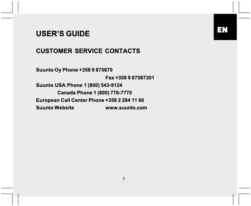 Page 1 de la notice Manuel utilisateur Suunto S-Lander