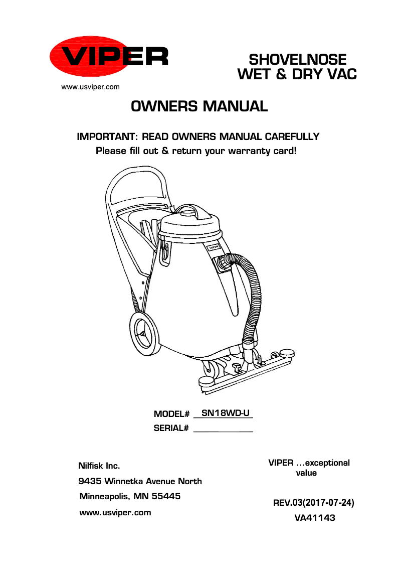 Page 1 de la notice Manuel utilisateur Viper Shovelnose SN18WD-U
