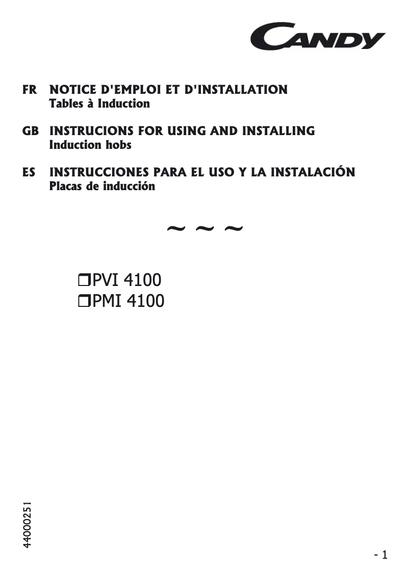 Page n°1 - Manuel utilisateur Candy PMI 4100 N