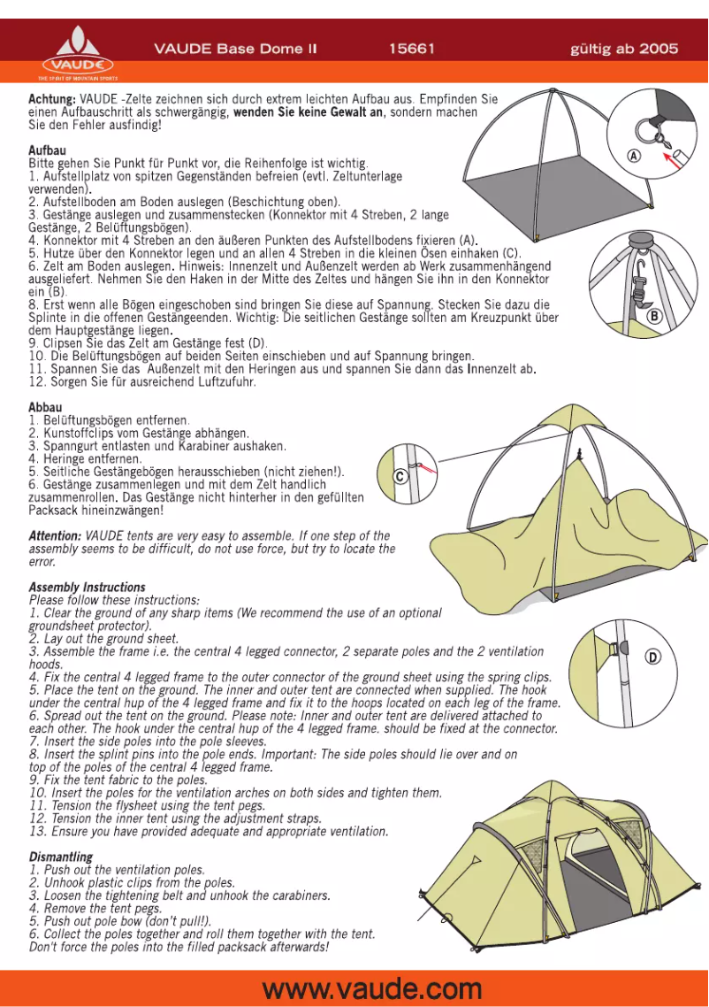 Page n°1 - Manuel utilisateur Vaude Dome II