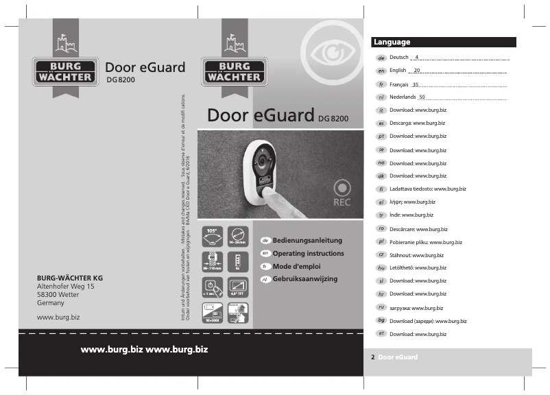 Image de la première page du manuel de l'appareil Door eGuard DG 8100