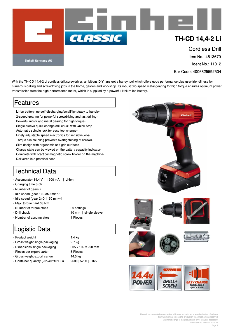 Image de la première page du manuel de l'appareil TH-CD 14,4-2 Li