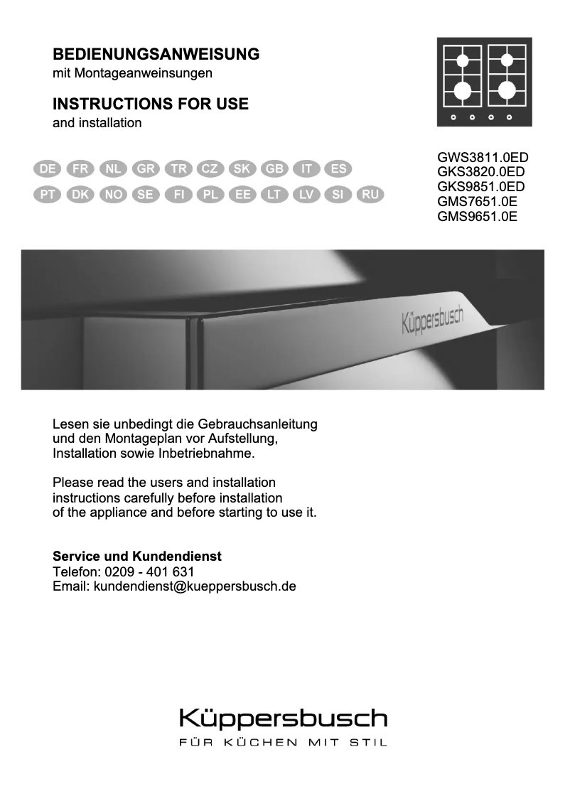 Page 1 de la notice Manuel utilisateur Küppersbusch GKS9851.0ED