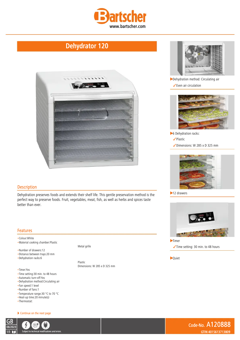Page n°1 - Fiche technique Bartscher A120888