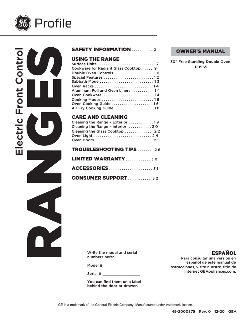 Page 1 de la notice Manuel utilisateur GE Profile PB965YPFS