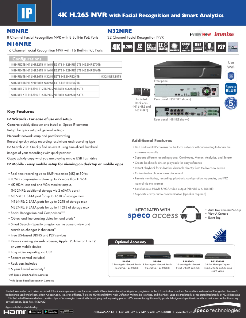 Página 1 del manual Ficha técnica Speco Technologies N8NRE
