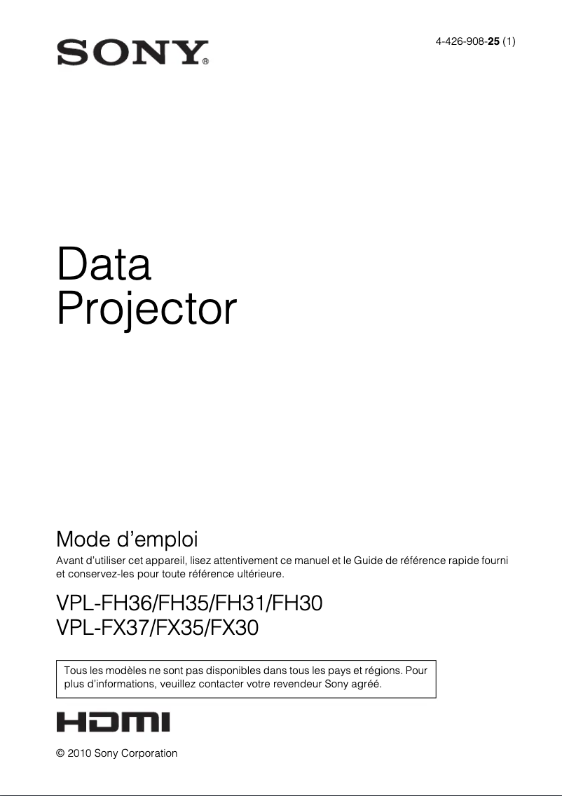 Image de la première page du manuel de l'appareil VPL-FH36