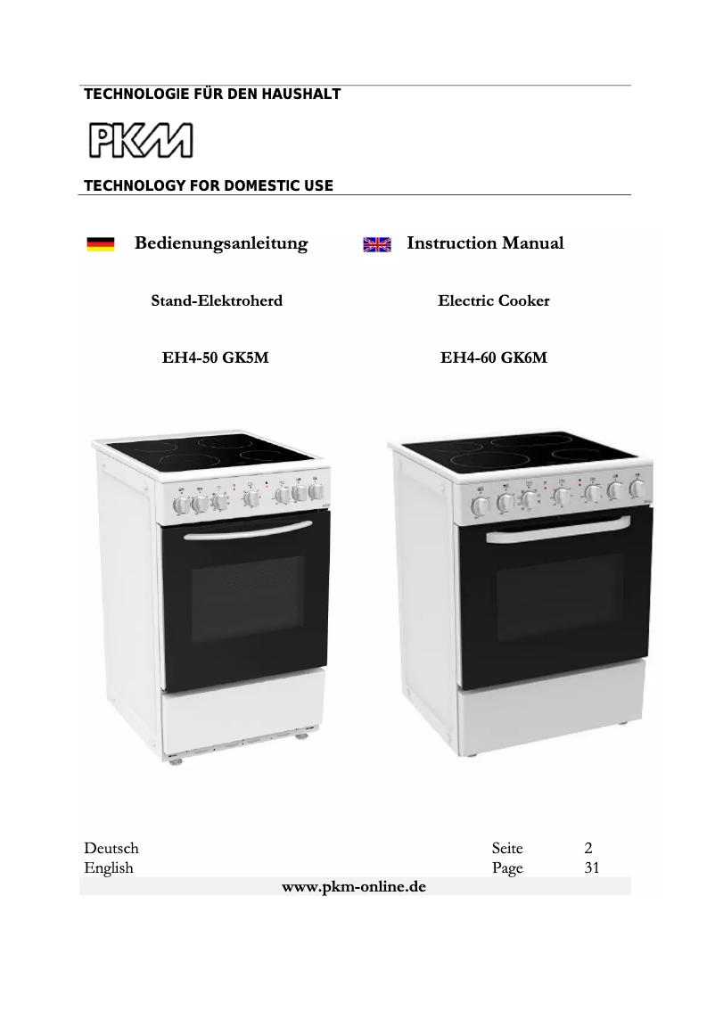 Page 1 de la notice Manuel utilisateur PKM EH4-50 GK5M