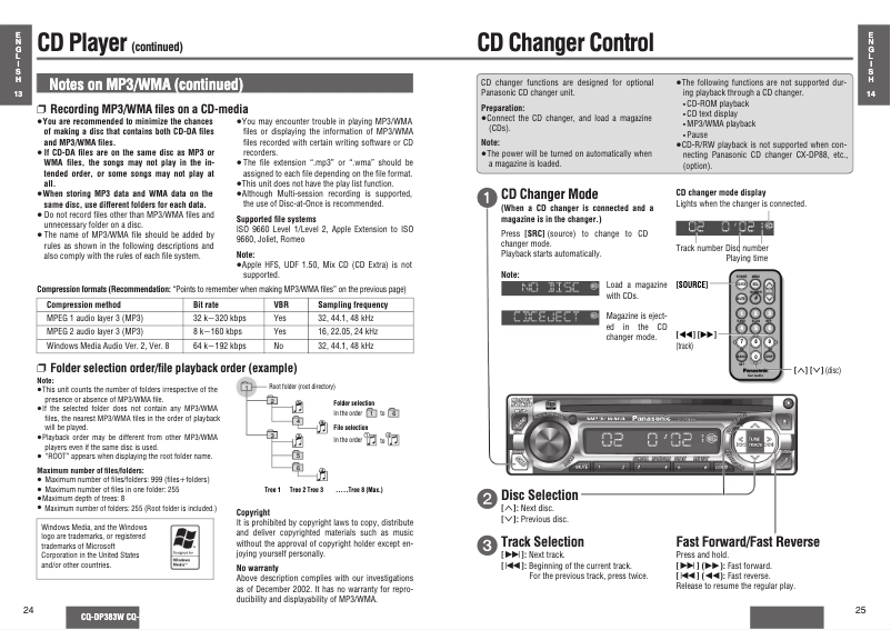 Page 1 de la notice Manuel utilisateur Panasonic CQ-DP383W