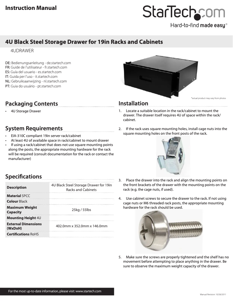 Page n°1 - Manuel utilisateur StarTech.com 4UDRAWER