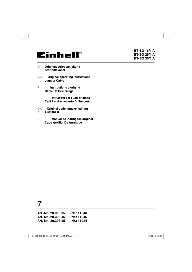 Page 1 de la notice Manuel utilisateur Einhell BT-BO 16/1 A