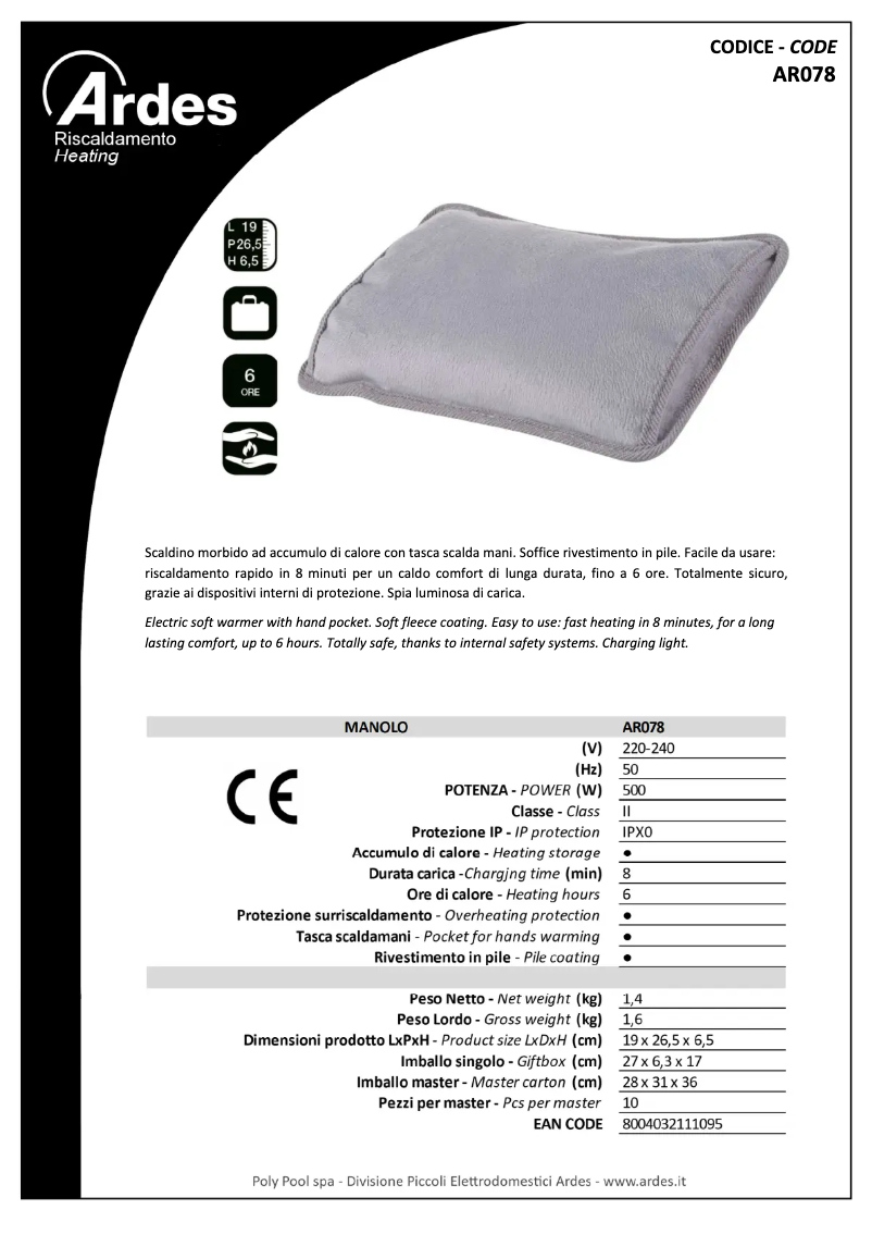 Page 1 de la notice Fiche technique Ardes AR078