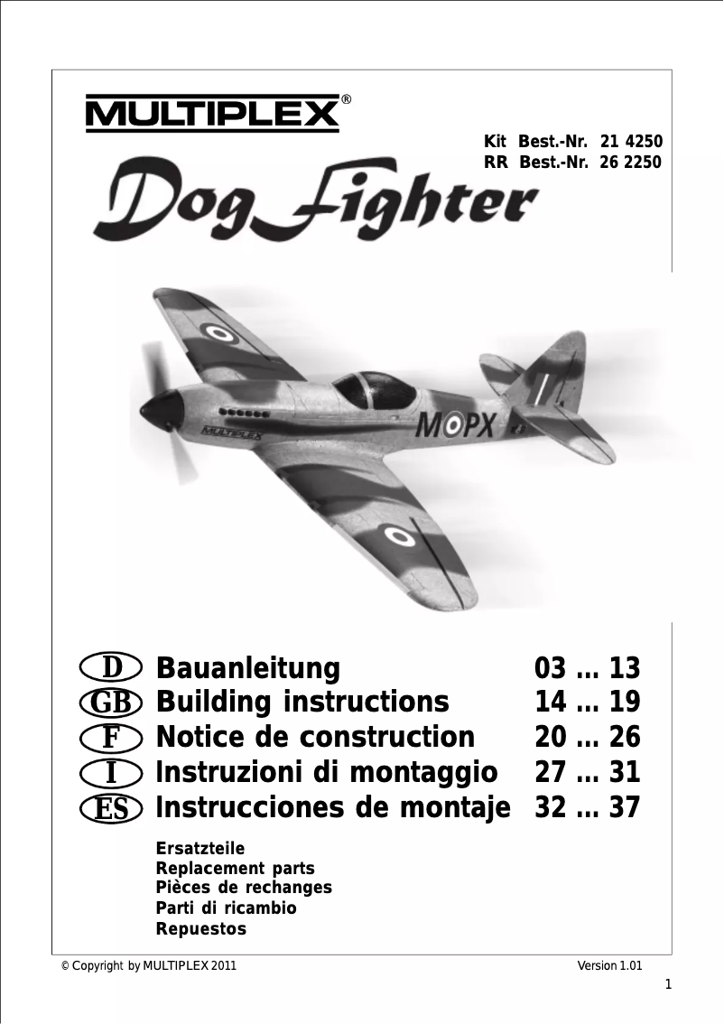 Page n°1 - Manuel utilisateur Multiplex Kit DogFighter