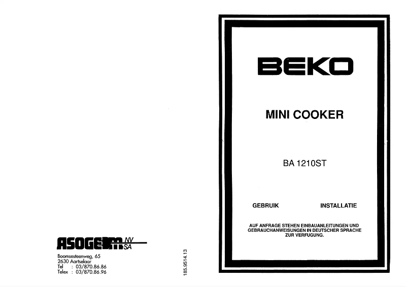 Page n°1 - Manuel utilisateur Beko BA 1210 Mini