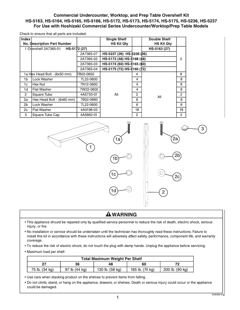 Page 1 de la notice Manuel utilisateur Hoshizaki Commercial HS-5175
