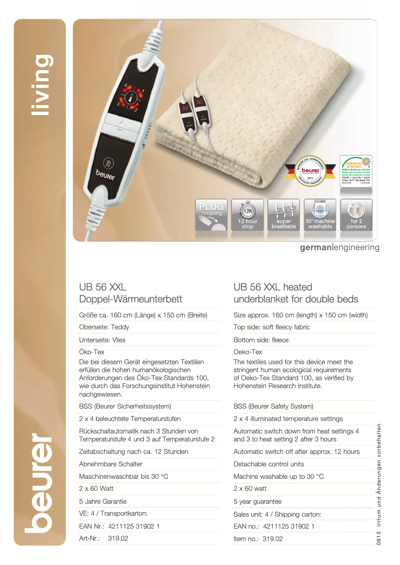 Page 1 de la notice Fiche technique Beurer UB 56