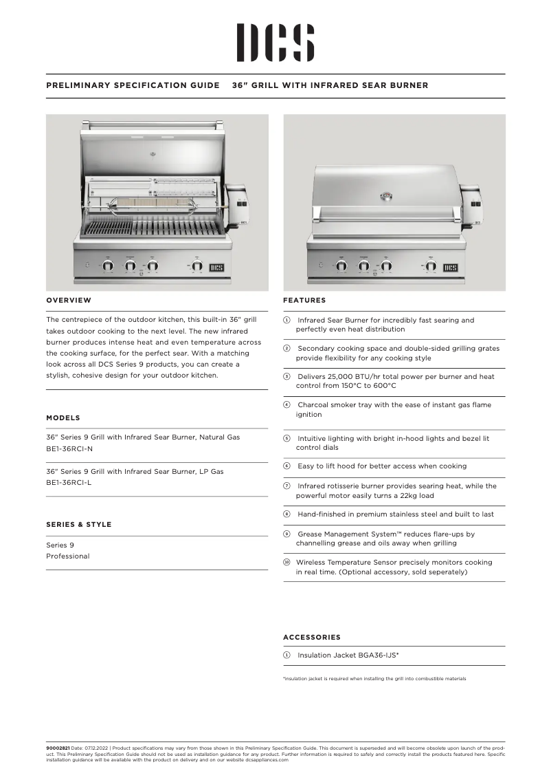 Page 1 de la notice Fiche technique Fisher & Paykel BE1-36RCI-N