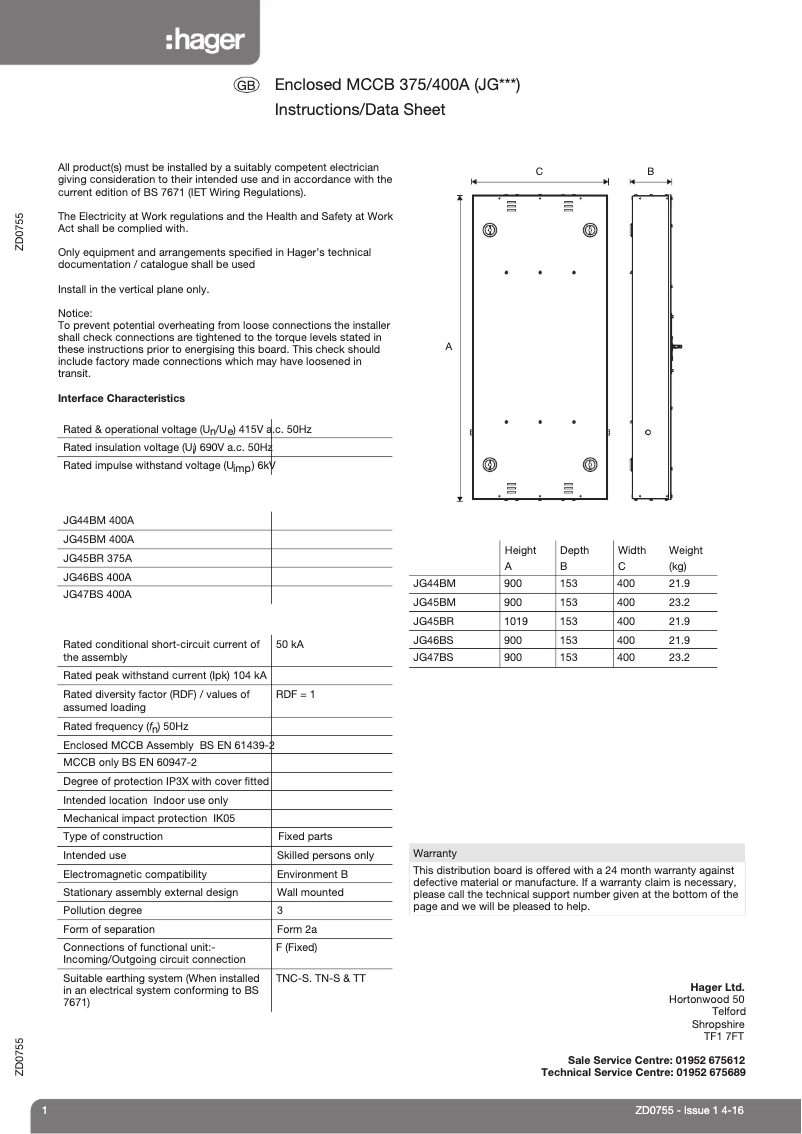 Page 1 de la notice Manuel utilisateur Hager JG45BM