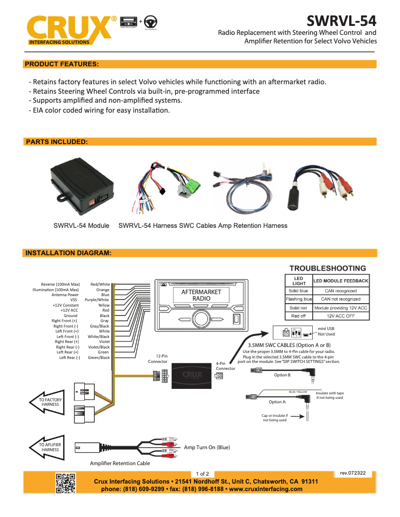Page 1 de la notice Manuel utilisateur CRUX SWRVL-54