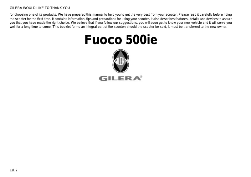 Page 1 of the manual User Manual Gilera Fuoco 500ie