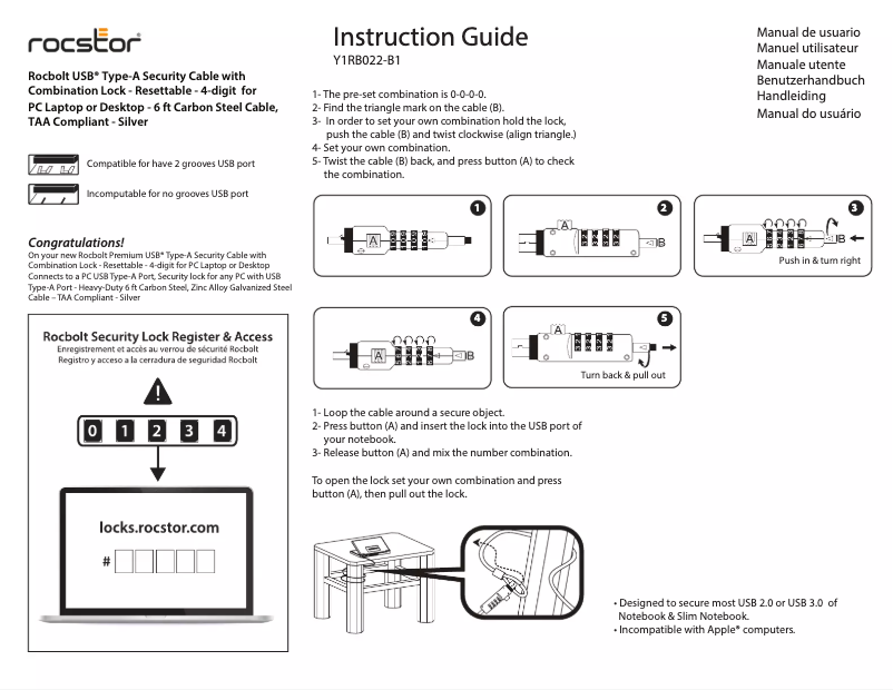 Page n°1 - Manuel utilisateur Rocstor Y1RB022-B1