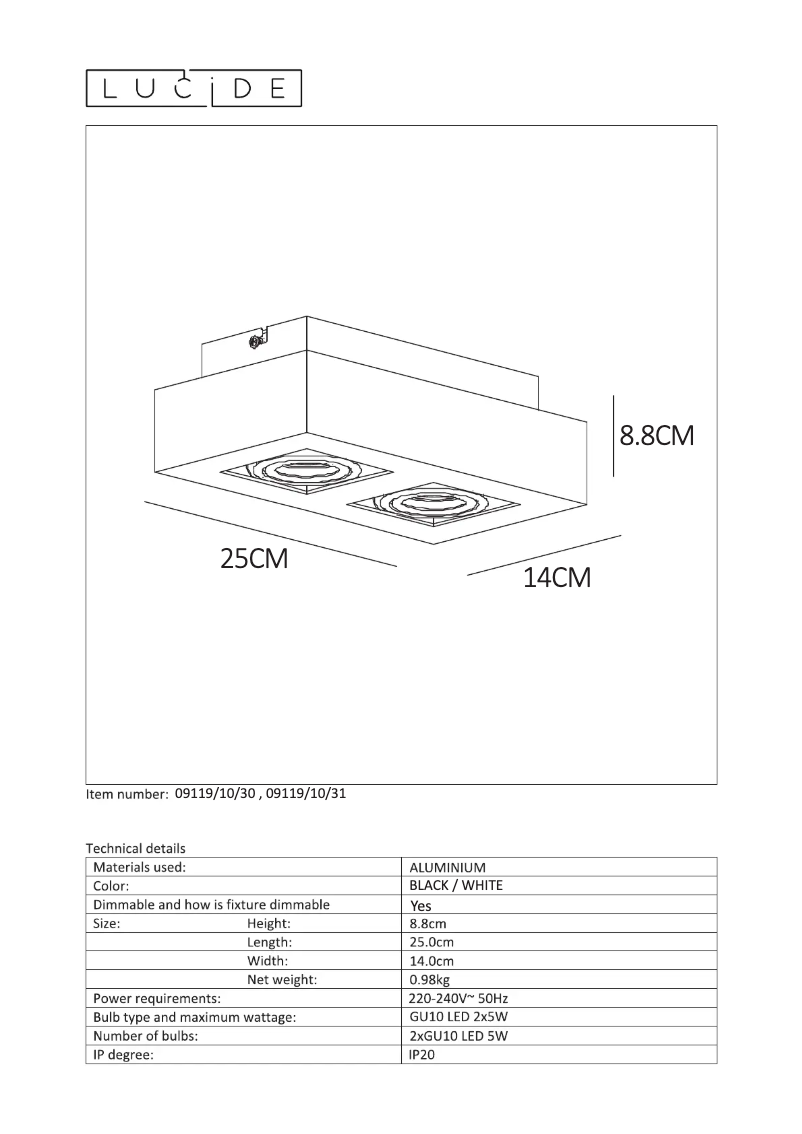 Page n°1 - Manuel utilisateur Lucide Xirax 09119/10/30