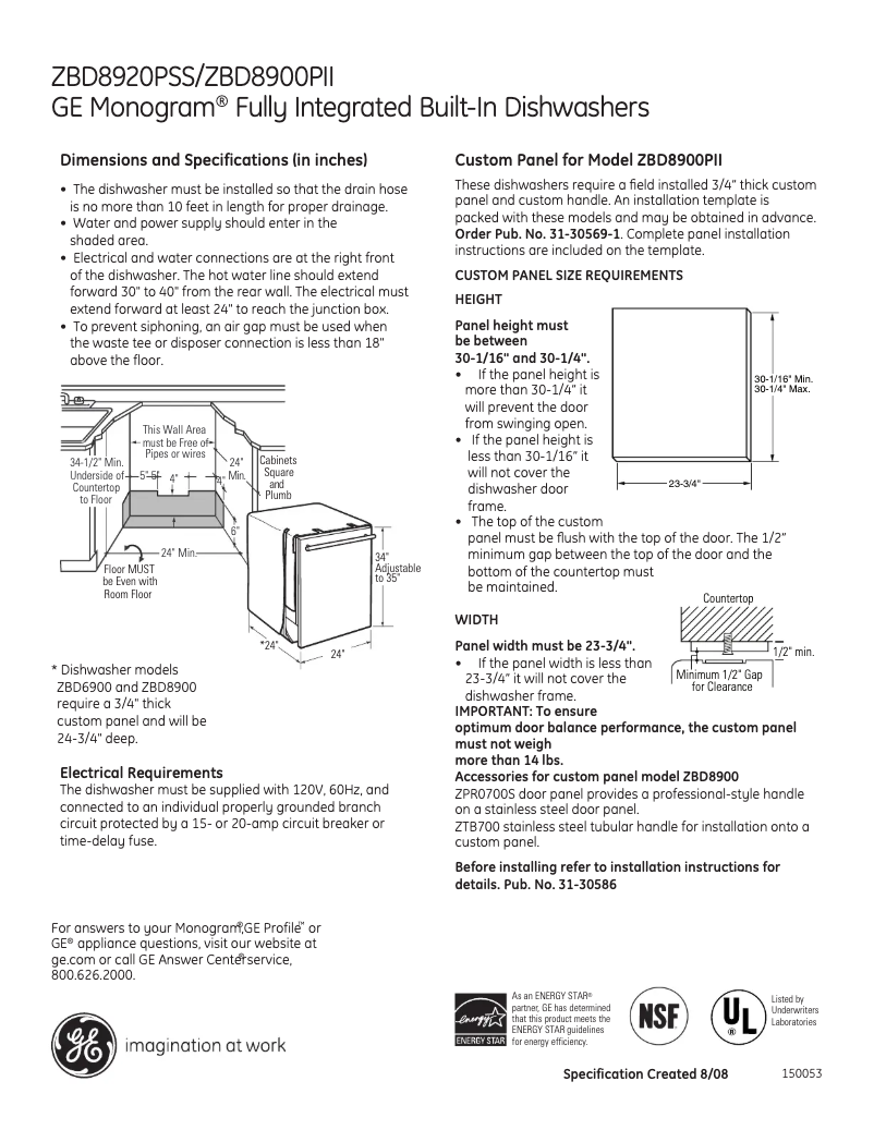 Page n°1 - Fiche technique GE ZBD8900PII