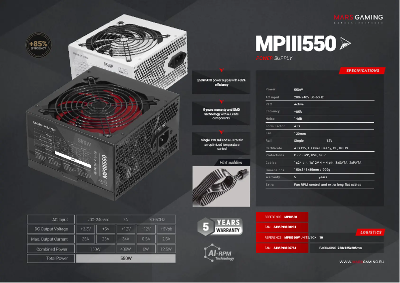 Page n°1 - Fiche technique Mars Gaming MPIII550